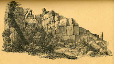 Πύλη Λεόντων. Γκραβούρα από το βιβλίο του Ιωάννου Κ. Κοφινιώτου, «Ιστορία του Άργους από των Αρχαιοτάτων χρόνων μ�χρις ημών » Εν Αθήναις, Τυπογραφείον ο «Παλαμήδης» 1892. Επαν�κδοση, Εκδ. Εκ Προοιμίου 2008.  