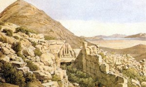 Η πεδιάδα του Άργους και των Μυκηνών. Λεπτομέρεια λιθογραφίας που σχεδίασε ο Stackelberg και χάραξε  ο Brulloff.