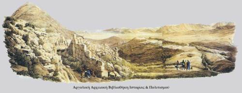 Μυκήνες και η πεδιάδα του Άργους. Λιθογραφία σε σχέδιο Stackelberg και εκτέλεση Bralloff.