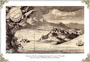 Άποψη του Ναυπλίου, χαλκογραφία, από έκδοση του V. Coronelli (β’ μισό 17ου αιώνα)