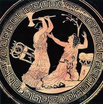 Απεικόνιση της δολοφονίας της Κασσάνδρας σε ερυθρόμορφη κύλικα του 5ου αι.&nbsp;π.χ.