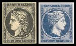 Αριστερά το πρώτο Γαλλικό γραμματόσημο (1849) που απεικονίζει τη θεά Δήμητρα και δεξιά το Ελληνικό με τον&nbsp;Ερμή.
