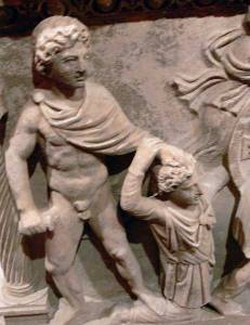 Ο Αχιλλέας σκοτώνει τον Θερσίτη. Ρωμαϊκή σαρκοφάγος, 2ος αι π.Χ. Αρχαιολογικό μουσείο Αττάλειας, Τουρκία.