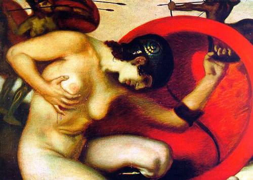 Πληγωμένη αμαζόνα, έργο του Franz von Stuck, 1904,  ελαιογραφία σε μουσαμά, 76 x 65 cm, Van Gogh Museum (Amsterdam, Netherlands).