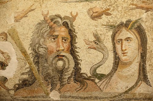 Ωκεανός και Τηθύς. Ρωμαϊκό μωσαϊκό, ζεύγμα της Συρίας, 1ος - 2ος αιώνας μ.Χ. Μουσείο Gaziantep, Τουρκία.   