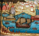 Εικ. 9: Λεπτομέρεια από τον πίνακα 1, όπου απεικονίζονται χριστιανοί στρατιώτες με στολές κόκκινου&nbsp;χρώματος.