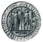 Σφραγίδα με το έμβλημα του Πανεπιστημίου και τη χρονολογία 1222 στα&nbsp;λατινικά.