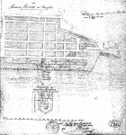 Εικ. 6, Απόσπασμα σχεδίου οθωνικής περιόδου με οριστική διαμόρφωση της βόρειας επέκτασης και δύο προτάσεις για την κατασκευή νέου τελωνείου&nbsp;1834